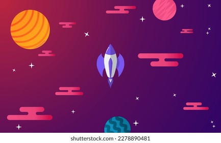 horizontal space background with abstract shape and planets. Web design. space exploring. vector illustration