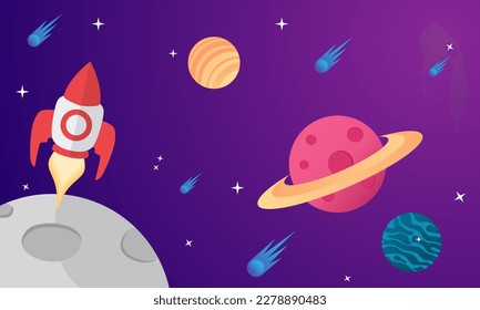 horizontal space background with abstract shape and planets. Web design. space exploring. vector illustration