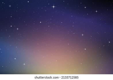 Fondo espacial horizontal con nebulosa realista, polvo de estrellas y estrellas brillantes. Universo infinito y cielo estrellado nocturno. Galaxia de color mágico. Concepto de banner web. Ilustración vectorial.