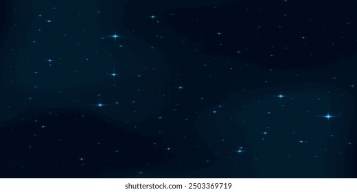 Horizontal space background with realistic nebula, stardust and shining stars. Infinite universe and starry night sky. Magic color galaxy. Concept of web banner. Vector illustration.