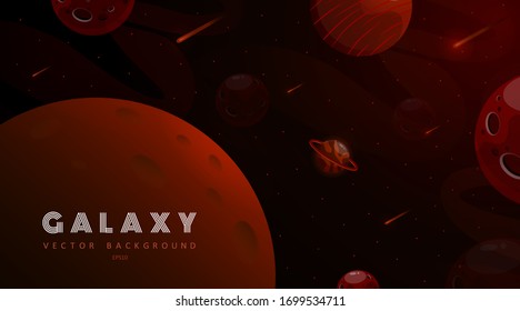 Horizontal space backgrounds with abstract shape and planets. Web design. Space exploring. Vector illustration of galaxy. Concept of web banner. Fantasy backdrop for ui galaxy game.