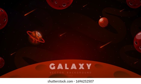 Horizontal space backgrounds with abstract shapes and planets. Web design. Space exploring. Vector illustration of galaxy. Concept of web banner. Fantasy backdrop for ui galaxy game.