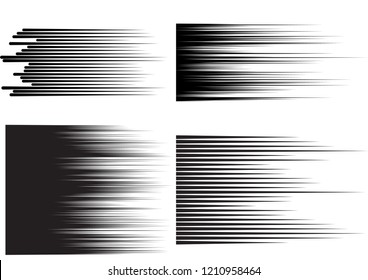 Horizontal speed lines for comic books. Black and white vector backgrounds. Four templates