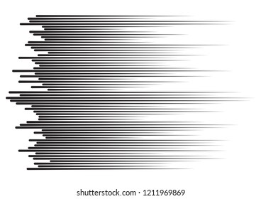 Horizontal speed lines for comic books. Black and white vector background