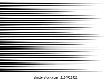 Horizontal speed lines for comic books. Manga, anime graphic speed striped texture. Horizontal fast motion lines for comic books. Vector illustration isolated on white background.
