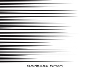 Horizontal speed lines for comic books. Black and white background