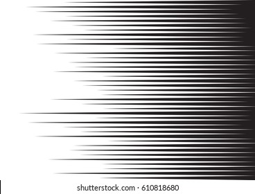 Horizontal speed lines for comic books. Black and white background