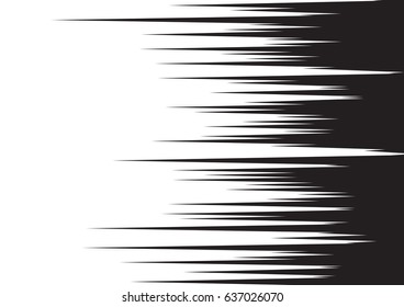 Horizontal speed lines for comic books. Black and white vector background