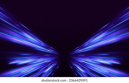 Horizontal speed lines connection vector background. Futuristic dynamic motion technology blue glowing lines air flow effect.