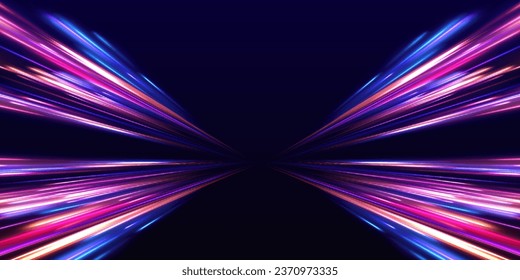 Horizontal speed lines connection vector background. Futuristic dynamic motion technology blue glowing lines air flow effect.