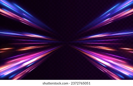 Horizontal speed lines connection vector background. Futuristic dynamic motion technology blue glowing lines air flow effect.