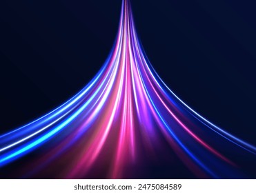 Horizontal speed lines connection vector background. Racing cars dynamic flash effects city road with long exposure. Power energy. LED glare tape. 