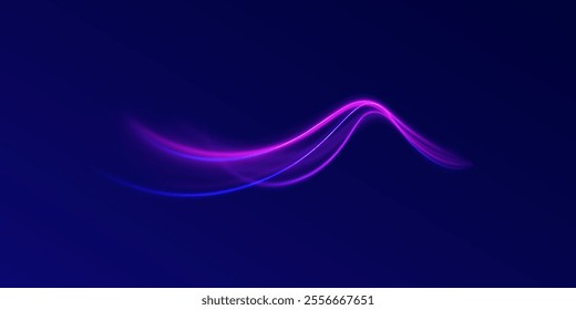 Horizontal speed lines connection vector background. Futuristic dynamic motion technology blue glowing lines air flow effect.  Racing cars dynamic flash effects city road with long exposure. 