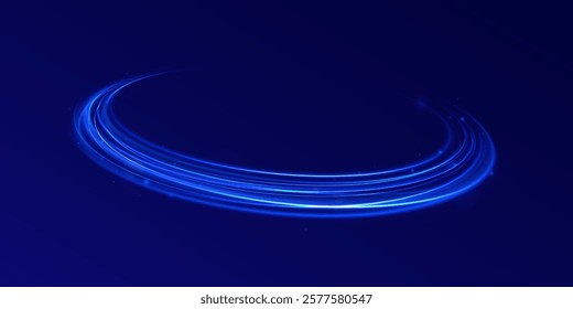 Horizontal speed lines connection vector background. Futuristic dynamic motion technology blue glowing lines air flow effect.  Racing cars dynamic flash effects city road with long exposure. 