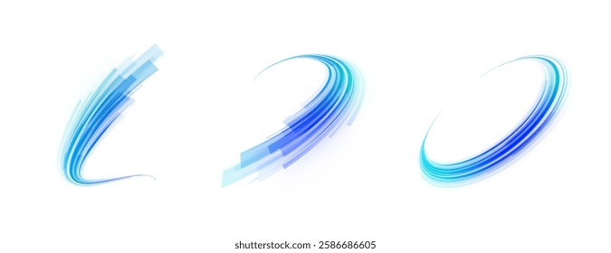 Horizontal speed lines connection vector background. Futuristic dynamic motion technology blue glowing lines air flow effect.  Racing cars dynamic flash effects city road with long exposure. 