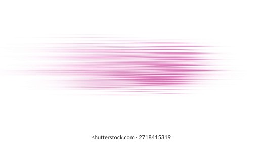 Rayos de velocidad Horizontales, flujo de luz de neón, efecto de zoom en movimiento, líneas de velocidad de brillo rosado, senderos de luz coloridos, rayas. Fondo Abstractas, Ilustración vectorial.