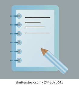Horizontal spiral notepad with pencil and space for your image or text for layout. Laptop vector design concept. Clipart illustration.