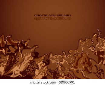 The horizontal splash of sweet chocolate.Vector abstract background of chocolate splash