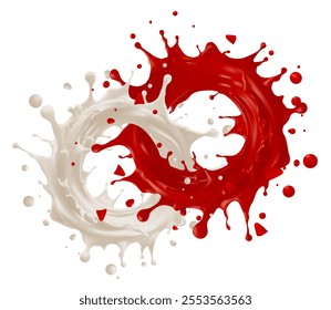Horizontal splash of wine or red juice isolated on transparent background. White and red liquids Vector realistic 