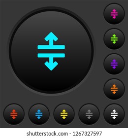Horizontal split dark push buttons with vivid color icons on dark grey background