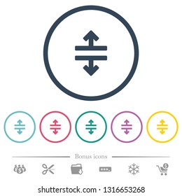 Horizontal split flat color icons in round outlines. 6 bonus icons included.