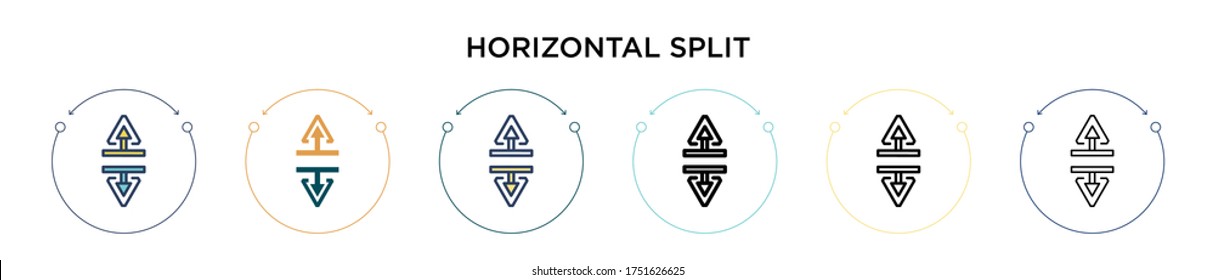 Horizontal split icon in filled, thin line, outline and stroke style. Vector illustration of two colored and black horizontal split vector icons designs can be used for mobile, ui, web