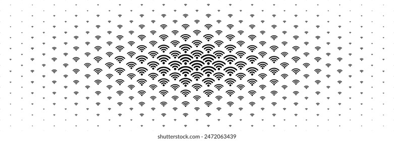 horizontal spreading black wifi sign from center for pattern and background.