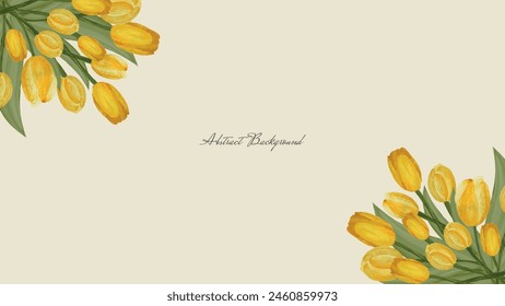 Horizontal spring background, banner with a bouquet of yellow tulips for postcard design. Vector