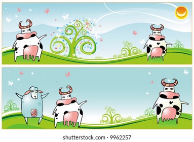 Horizontal Spring Easter banners and Cows  sheep  spring flowers   butterfly 
To see similar   please visit my gallery 