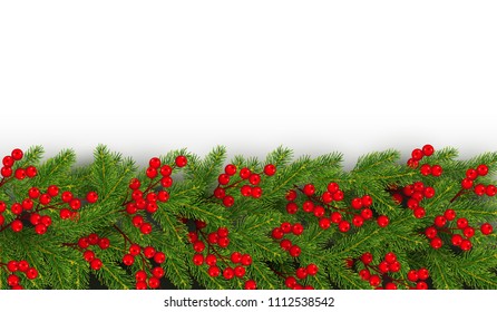 horizontal, spruce, merry, christmas, tree, holly, New Year, border, branch, realistic, Xmas, berry, festive, fir, isolated, ilex, mistletoe, background, happy, transparent, winter, traditional, needl