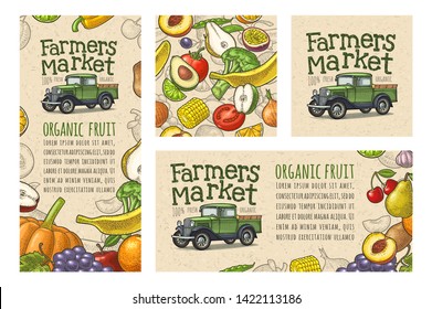 Horizontal and square posters for menu with garlic, cinnamon, cocoa, vanilla, poppy, pepper, mint, ginger, bay leaf, cardamom. HERB and SPICE lettering. Vector color vintage engraving on wood texture
