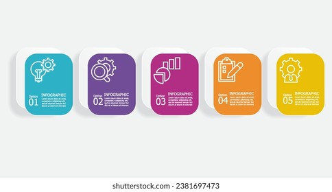 horizontal square steps timeline infographic element report background with business line icon 5 steps for any business-related presentation or publication vector illustration