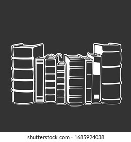 Horizontal stack of books in monochrome style. education infographic template design with books pile. Vector illustration.