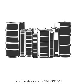 Horizontal stack of books in monochrome style. education info-graphic template design with books pile. Vector illustration.