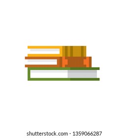 horizontal stack of colored books. Old school computer graphic. Element design stickers, logo, mobile app, menu. 8 bit video game. Game assets 8-bit sprite. 16-bit.
