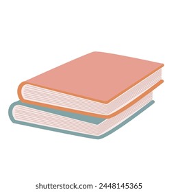 Horizontal pila de libros de colores pastel. Ilustración vectorial de lindos libros rosas y azules. 