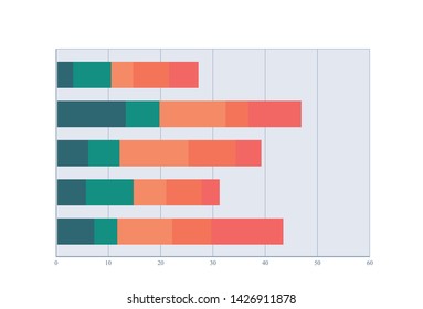 Horizontal Stacked Bar Chart. Colored Vector Graphic Image In Flat Style