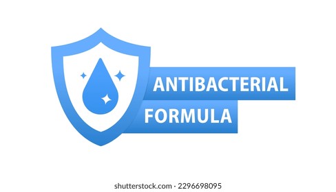 Horizontalstempel mit antibakterieller Formel - Schild mit gekreuzten Bakterien innen - Vektor-Einzelzeichen für antiseptische Kosmetika und medizinische Arzneimittel. Vektorgrafik