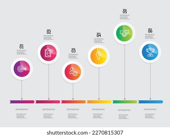 horizontal steps timeline infographic element report background with business icon 6 steps vector illustration