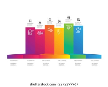 horizontal steps timeline infographic element report background with business icon 6 steps vector illustration