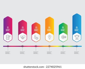horizontal steps timeline infographic element report background with business line icon 6 steps vector illustration