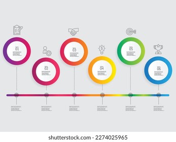 horizontal steps timeline infographic element report background with business line icon 6 steps vector illustration