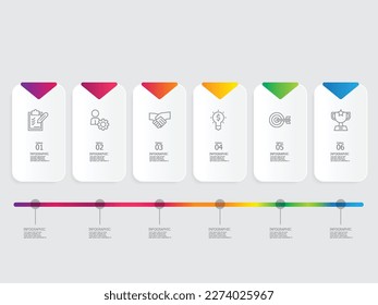 horizontal steps timeline infographic element report background with business line icon 6 steps vector illustration