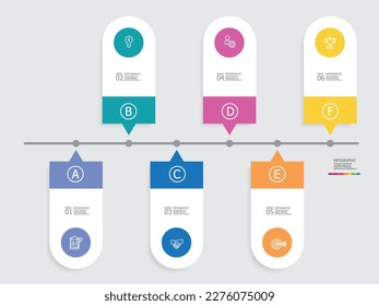 Horizontale Schritte, Zeitstrahl-Infografik Element Bericht Hintergrund der Geschäftszeile Symbol 6 Schritte Vektorgrafik
