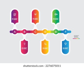 horizontal steps timeline infographic element report background with business line icon 6 steps vector illustration
