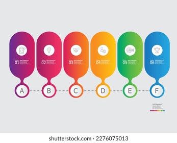 horizontal steps timeline infographic element report background with business line icon 6 steps vector illustration