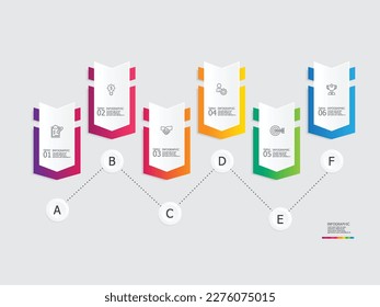 horizontal steps timeline infographic element report background with business line icon 6 steps vector illustration