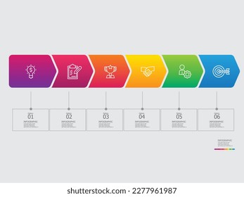 horizontal steps timeline infographic element report background with business line icon 6 steps vector illustration