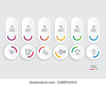 horizontal steps timeline infographic element report background with business line icon 6 steps vector illustration