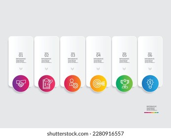 horizontal steps timeline infographic element report background with business line icon 6 steps vector illustration
